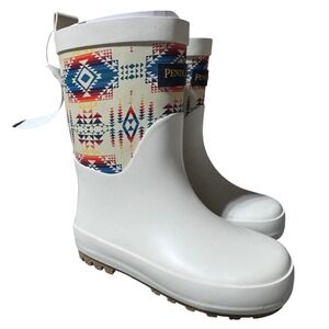 Pendleton Kids Rain Boots Western Navajo Print White Rubber Size 7 8